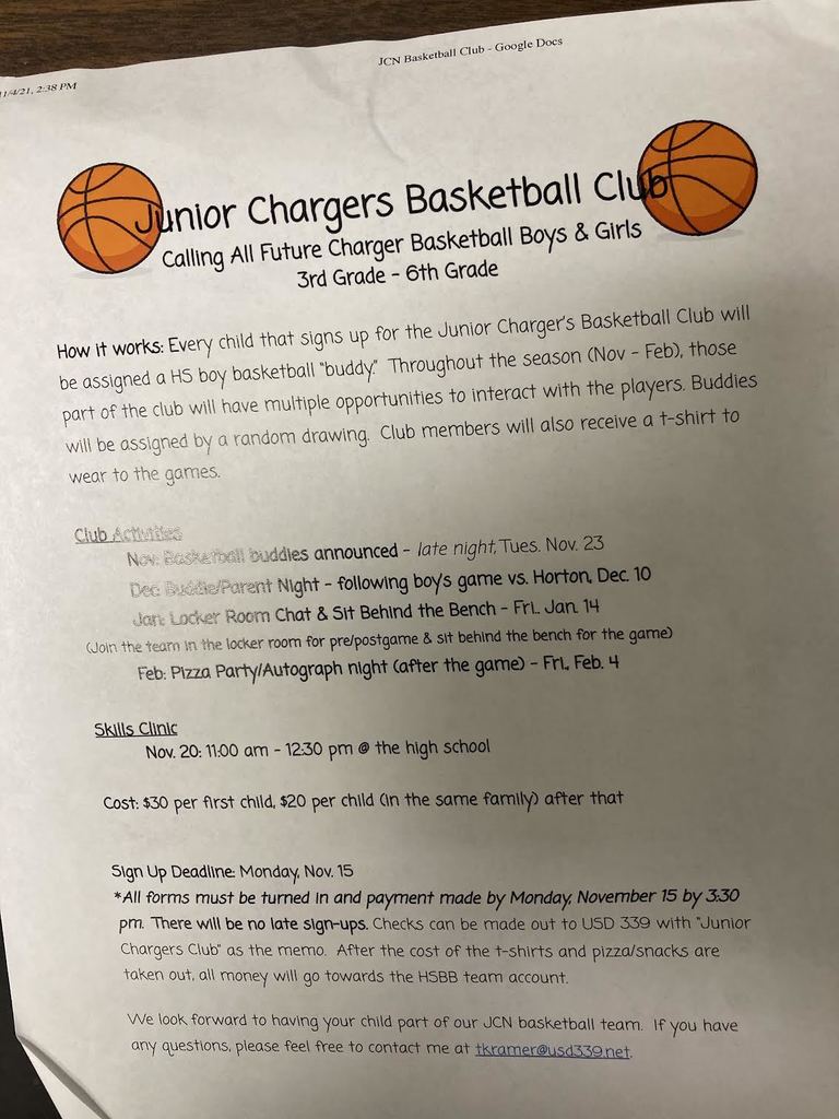 Junior Charger Basketball Club information